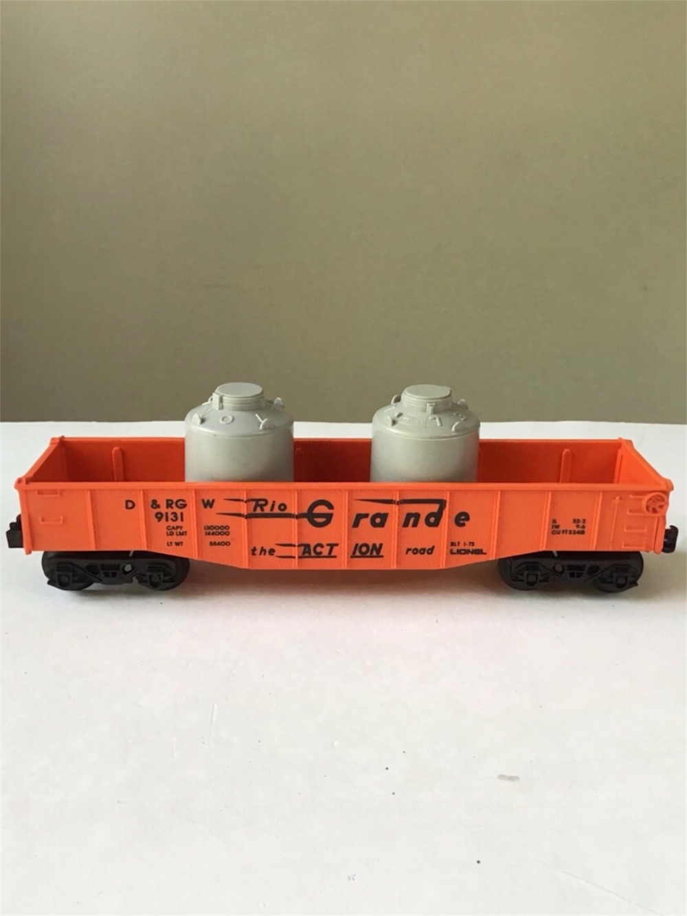 Vtg Lionel Denver & Rio Grande Western D&RGW 9131 Gondola Car &Canisters O Gauge